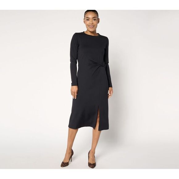 Isaac Mizrahi Live! Women's Petite Dress PM Drapey Sublime Stretch Black A664484 - Picture 1 of 4